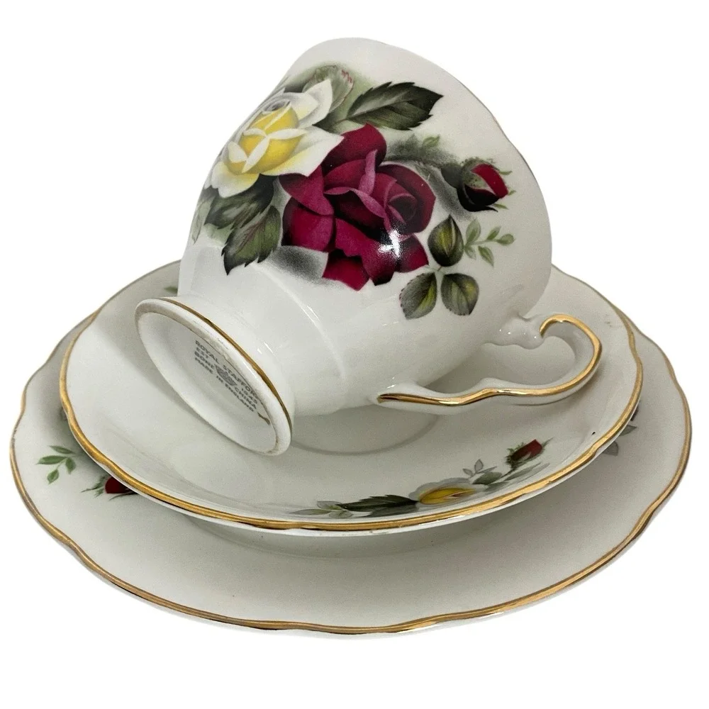 Royal Stafford Roses Tea Cup Saucer Salad Plate Floral Bone‎ China England